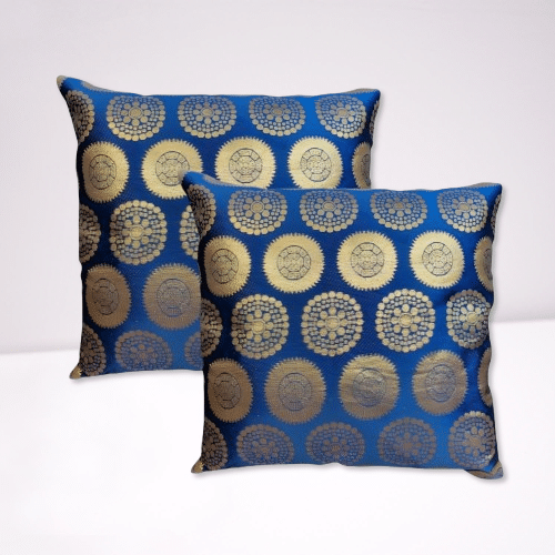 BMAP Set of 2 Brocade Floral Square Cushion Cover (30X30)cm - Blue BMAP Set of 2 Brocade Floral Square Cushion Cover (30X30)cm - Blue
