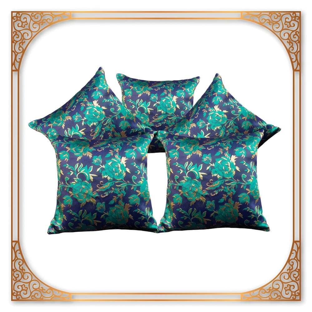 BMAP Set of 5 Brocade Floral Square Cushion Cover (40X40)cm - Green BMAP Set of 5 Brocade Floral Square Cushion Cover (40X40)cm - Green