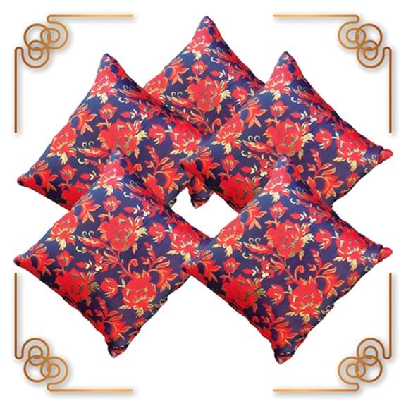     			BMAP Set of 5 Brocade Floral Square Cushion Cover (40X40)cm - Red