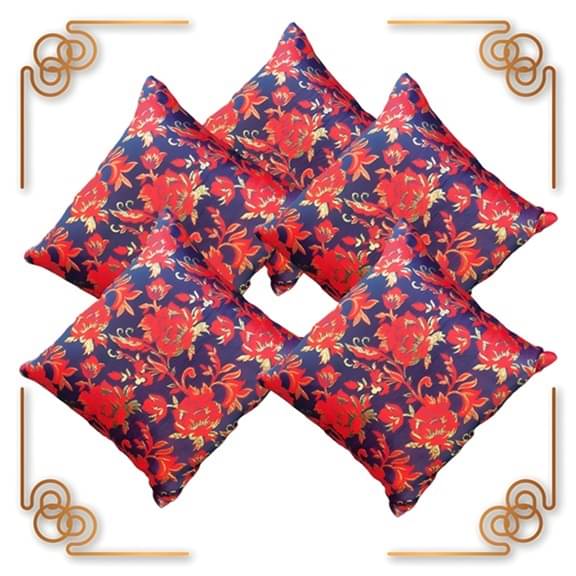     			BMAP Set of 5 Brocade Floral Square Cushion Cover (30X30)cm - Red