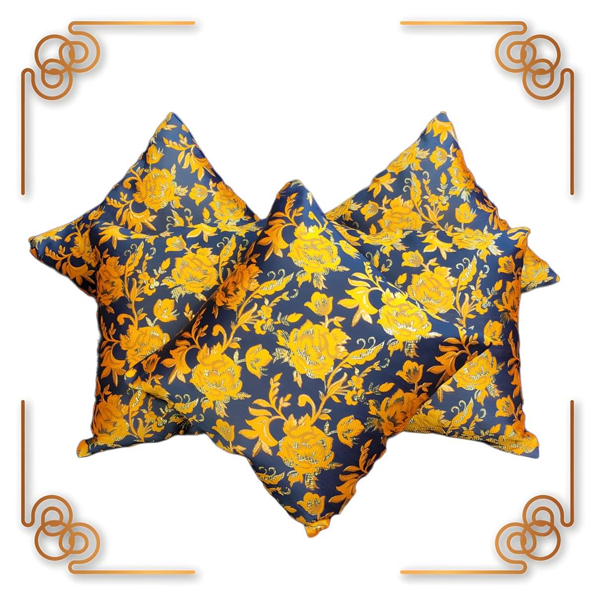     			BMAP Set of 5 Brocade Floral Square Cushion Cover (30X30)cm - Yellow