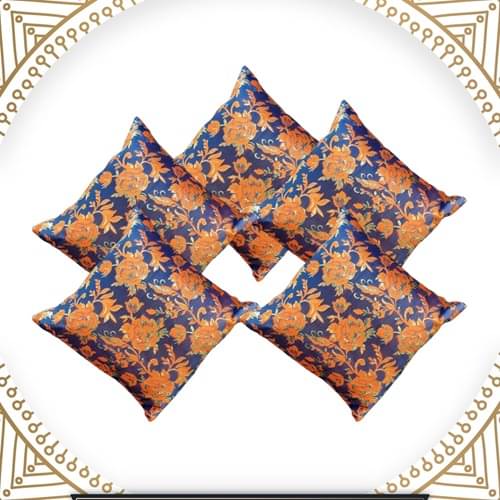     			BMAP Set of 5 Brocade Floral Square Cushion Cover (30X30)cm - Orange