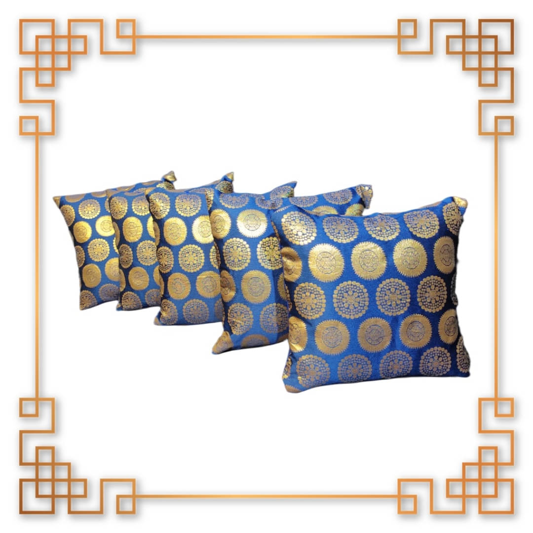     			BMAP Set of 5 Brocade Floral Square Cushion Cover (40X40)cm - Blue