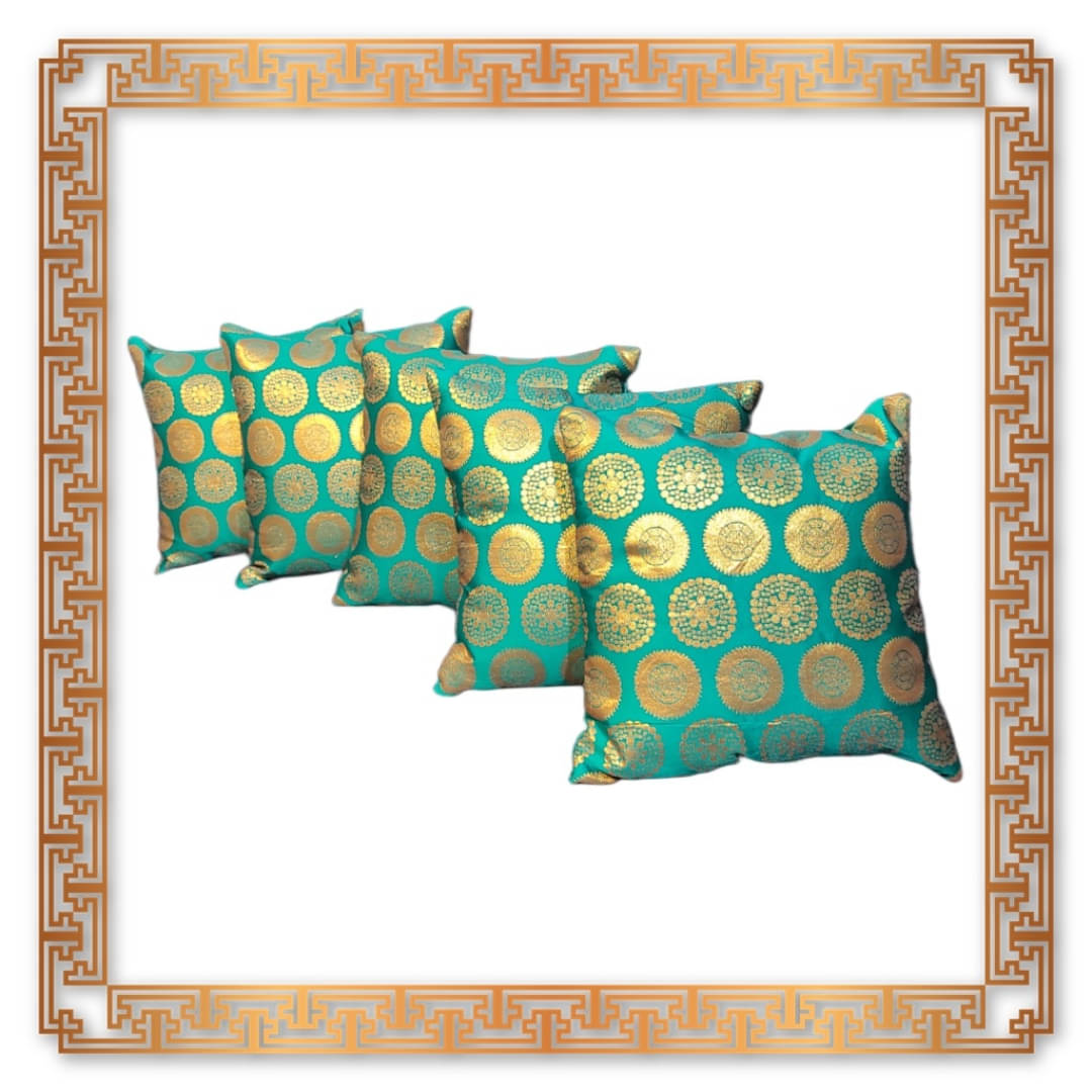 BMAP Set of 5 Brocade Floral Square Cushion Cover (40X40)cm - Green BMAP Set of 5 Brocade Floral Square Cushion Cover (40X40)cm - Green