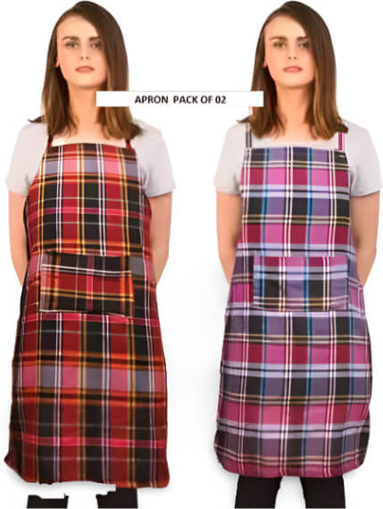 CreadCraft Cotton Checks Kitchen Apron with 1 Center Pocket ( Pack of 2 )