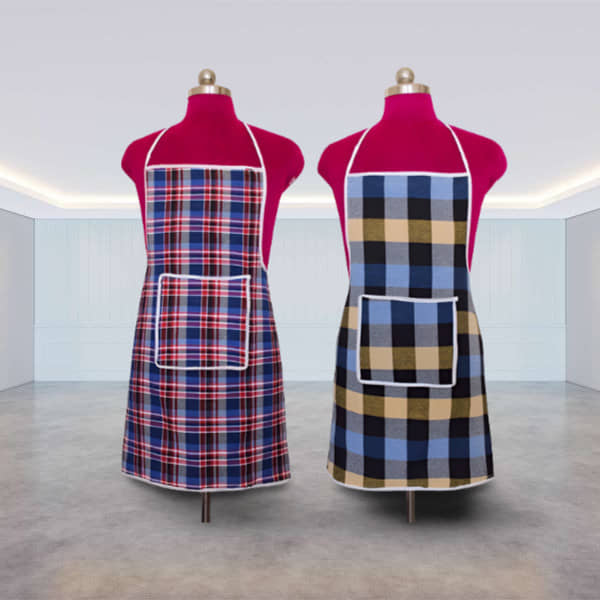CreadCraft Cotton Checks Kitchen Apron with 1 Center Pocket ( Pack of 2 )