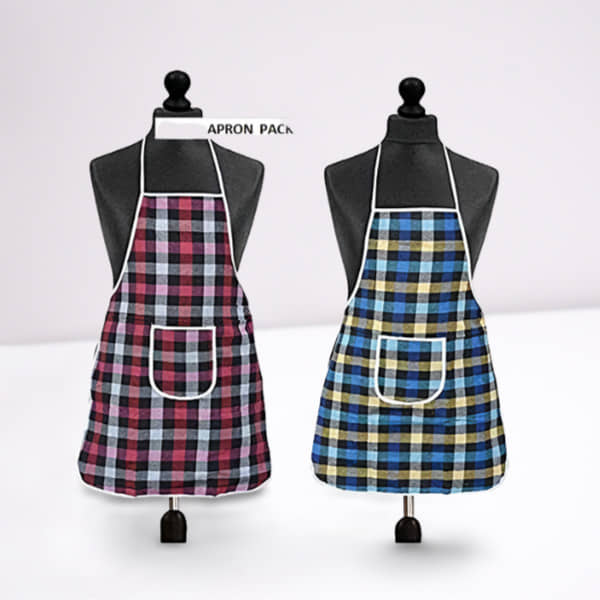 CreadCraft Cotton Checks Kitchen Apron with 1 Center Pocket ( Pack of 2 )