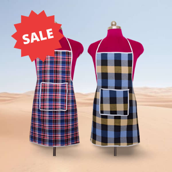 CreadCraft Cotton Checks Kitchen Apron with 1 Center Pocket ( Pack of 2 )