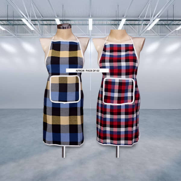 CreadCraft Cotton Checks Kitchen Apron with 1 Center Pocket ( Pack of 2 )
