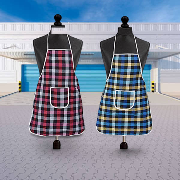 CreadCraft Cotton Checks Kitchen Apron with 1 Center Pocket ( Pack of 2 )