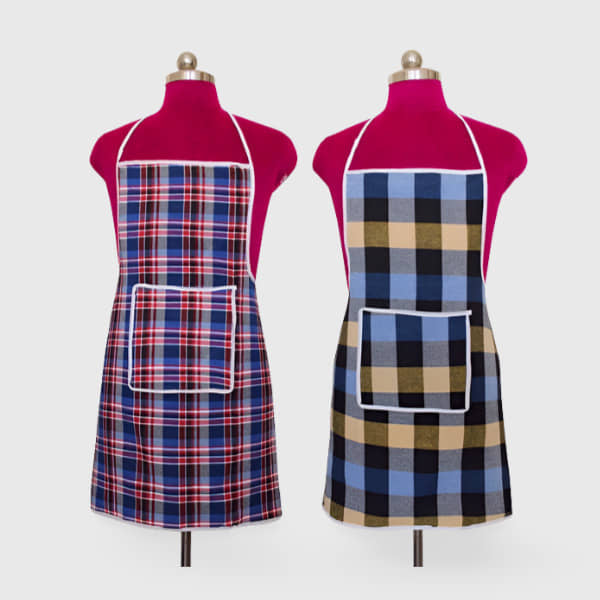 CreadCraft Cotton Checks Kitchen Apron with 1 Center Pocket ( Pack of 2 )