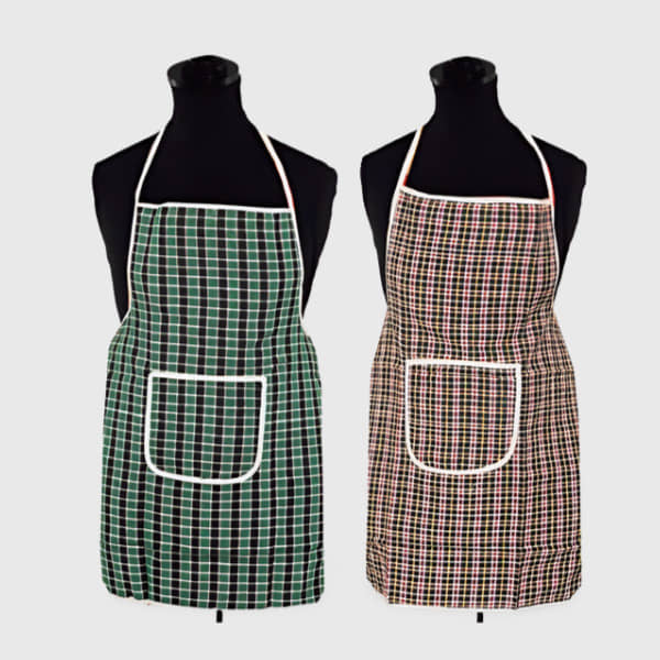 CreadCraft Cotton Checks Kitchen Apron with 1 Center Pocket ( Pack of 2 )