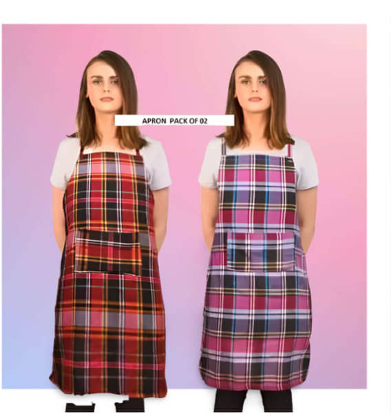 CreadCraft Cotton Checks Kitchen Apron with 1 Center Pocket ( Pack of 2 )