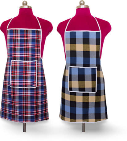 CreadCraft Cotton Checks Kitchen Apron with 1 Center Pocket ( Pack of 2 )