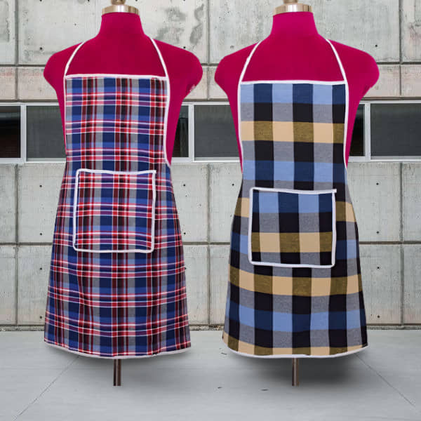 CreadCraft Cotton Checks Kitchen Apron with 1 Center Pocket ( Pack of 2 )