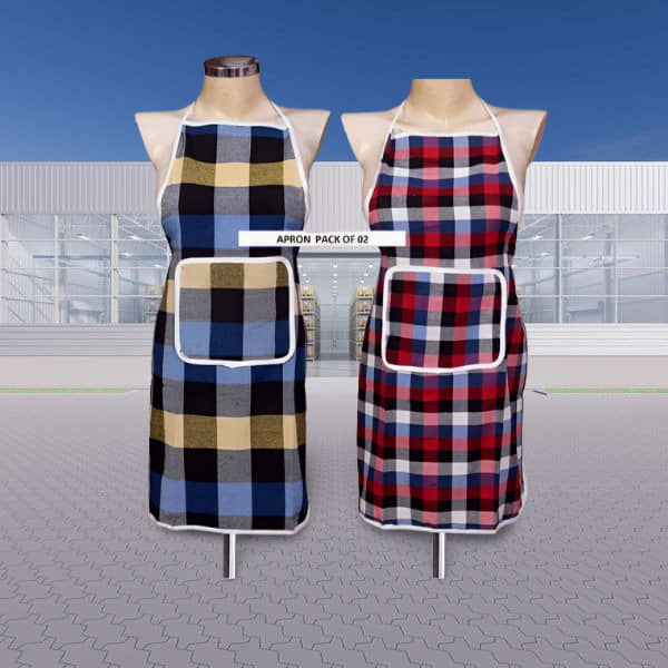 CreadCraft Cotton Checks Kitchen Apron with 1 Center Pocket ( Pack of 2 )