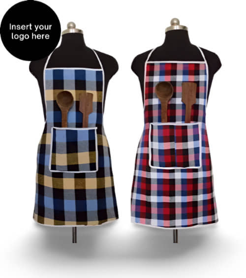 CreadCraft Cotton Checks Kitchen Apron with 1 Center Pocket ( Pack of 2 )