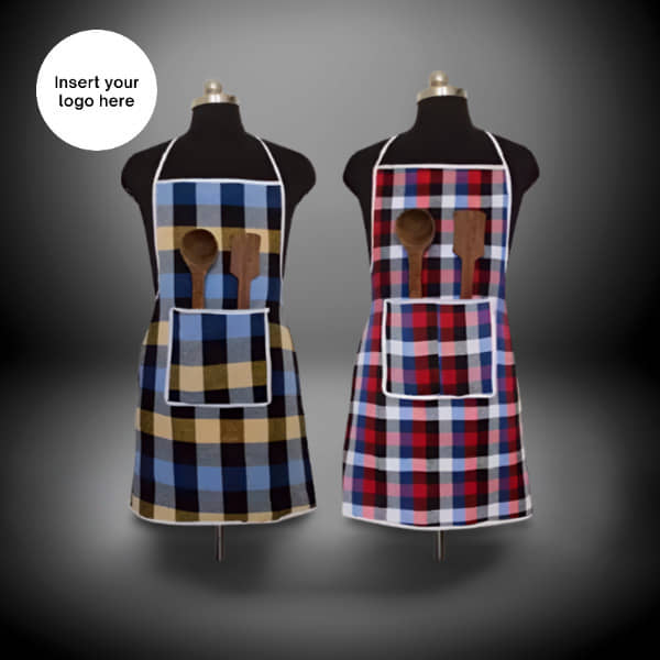 CreadCraft Cotton Checks Kitchen Apron with 1 Center Pocket ( Pack of 2 )