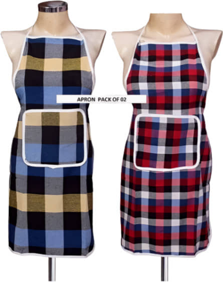 CreadCraft Cotton Checks Kitchen Apron with 1 Center Pocket ( Pack of 2 )