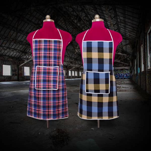 CreadCraft Cotton Checks Kitchen Apron with 1 Center Pocket ( Pack of 2 )