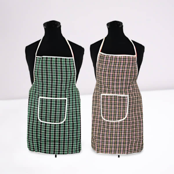 CreadCraft Cotton Checks Kitchen Apron with 1 Center Pocket ( Pack of 2 )
