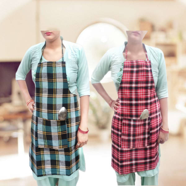     			CreadCraft Cotton Checks Kitchen Apron with 1 Center Pocket ( Pack of 2 )