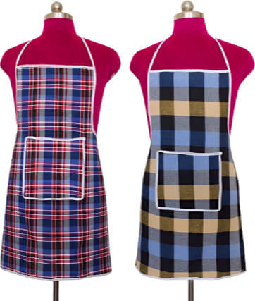 CreadCraft Cotton Checks Kitchen Apron with 1 Center Pocket ( Pack of 2 )