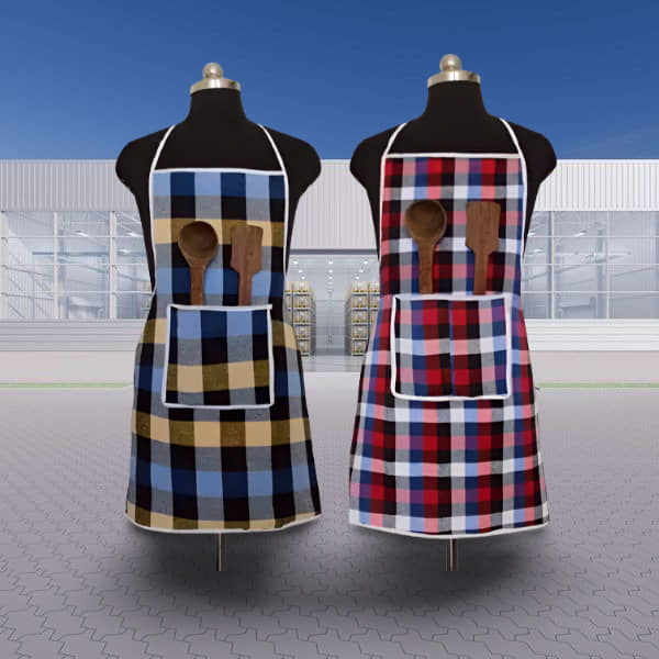 CreadCraft Cotton Checks Kitchen Apron with 1 Center Pocket ( Pack of 2 )