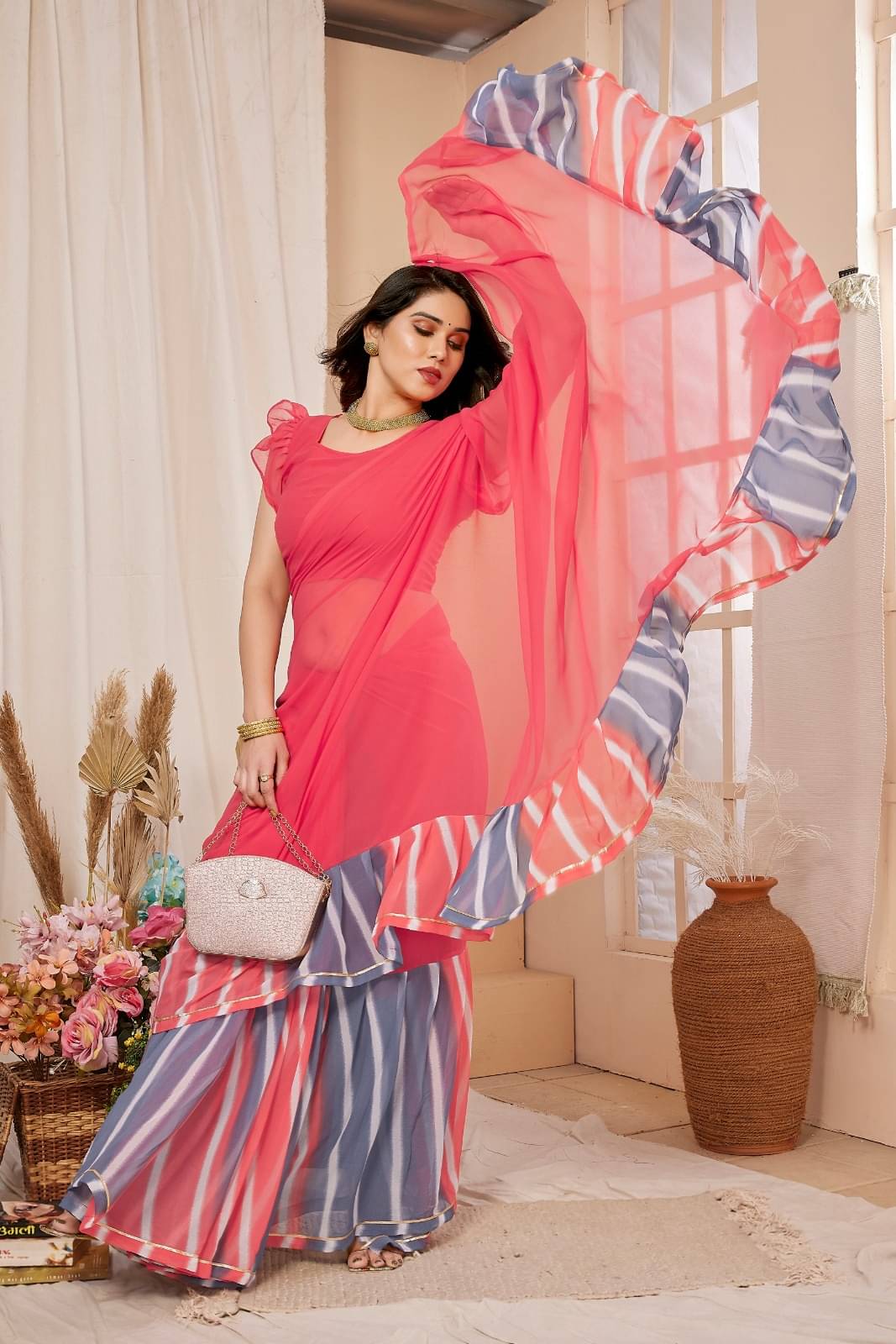 DIKONA DESIGNER Georgette Printed Saree With Unstitched Blouse Piece ( Pink ) DIKONA DESIGNER Georgette Printed Saree With Unstitched Blouse Piece ( Pink )