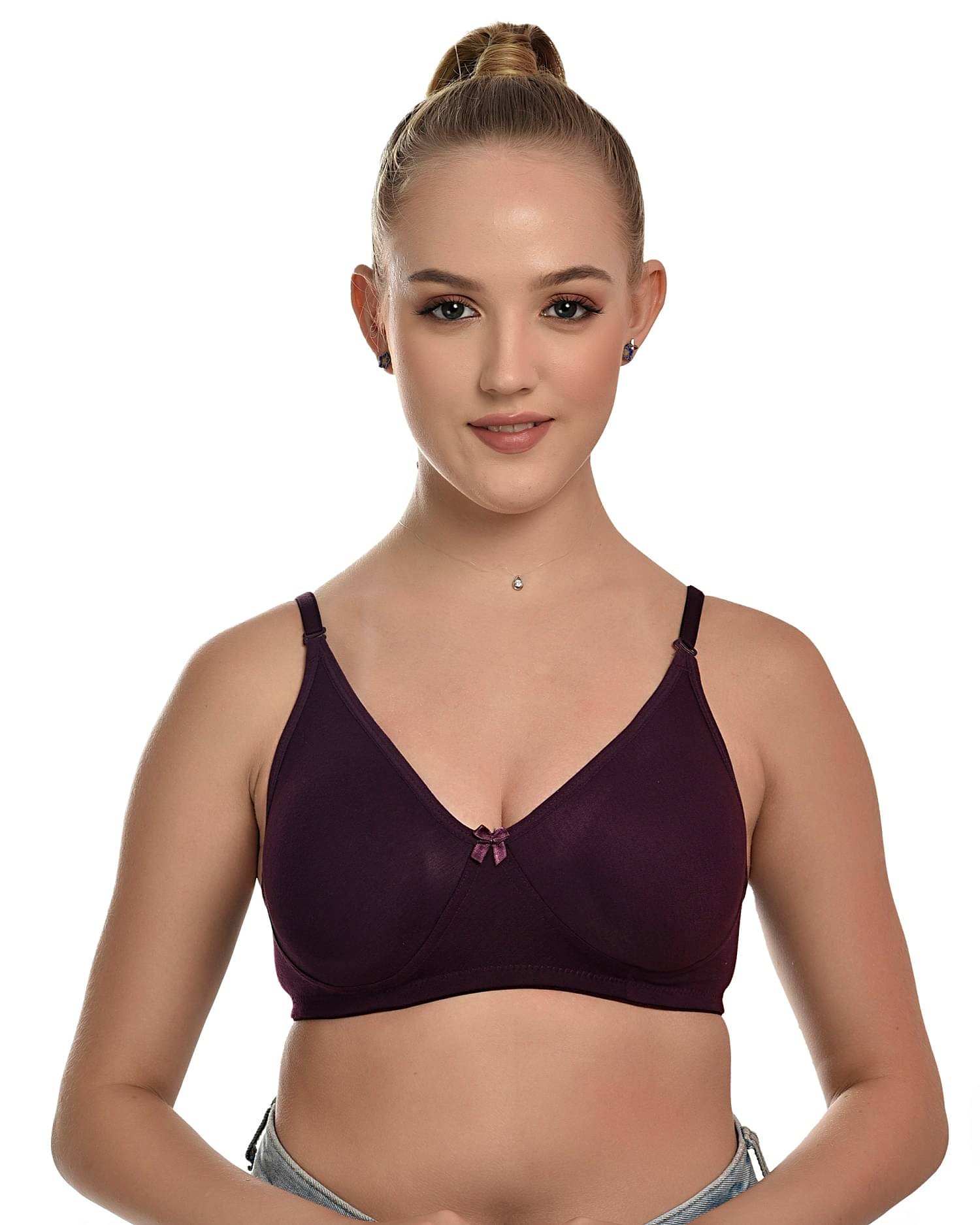     			Desiprime Pack of 1 Cotton Blend Non Padded Everyday Bra For Women ( Wine )