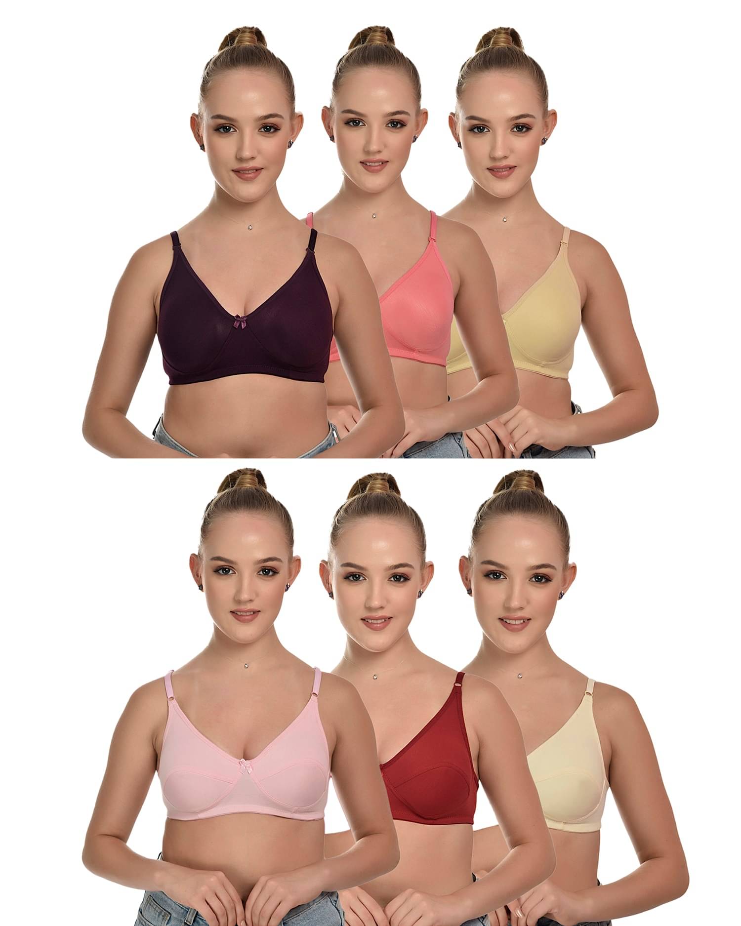     			Desiprime Pack of 6 Cotton Non Padded Everyday Bra For Women ( Multicolor )