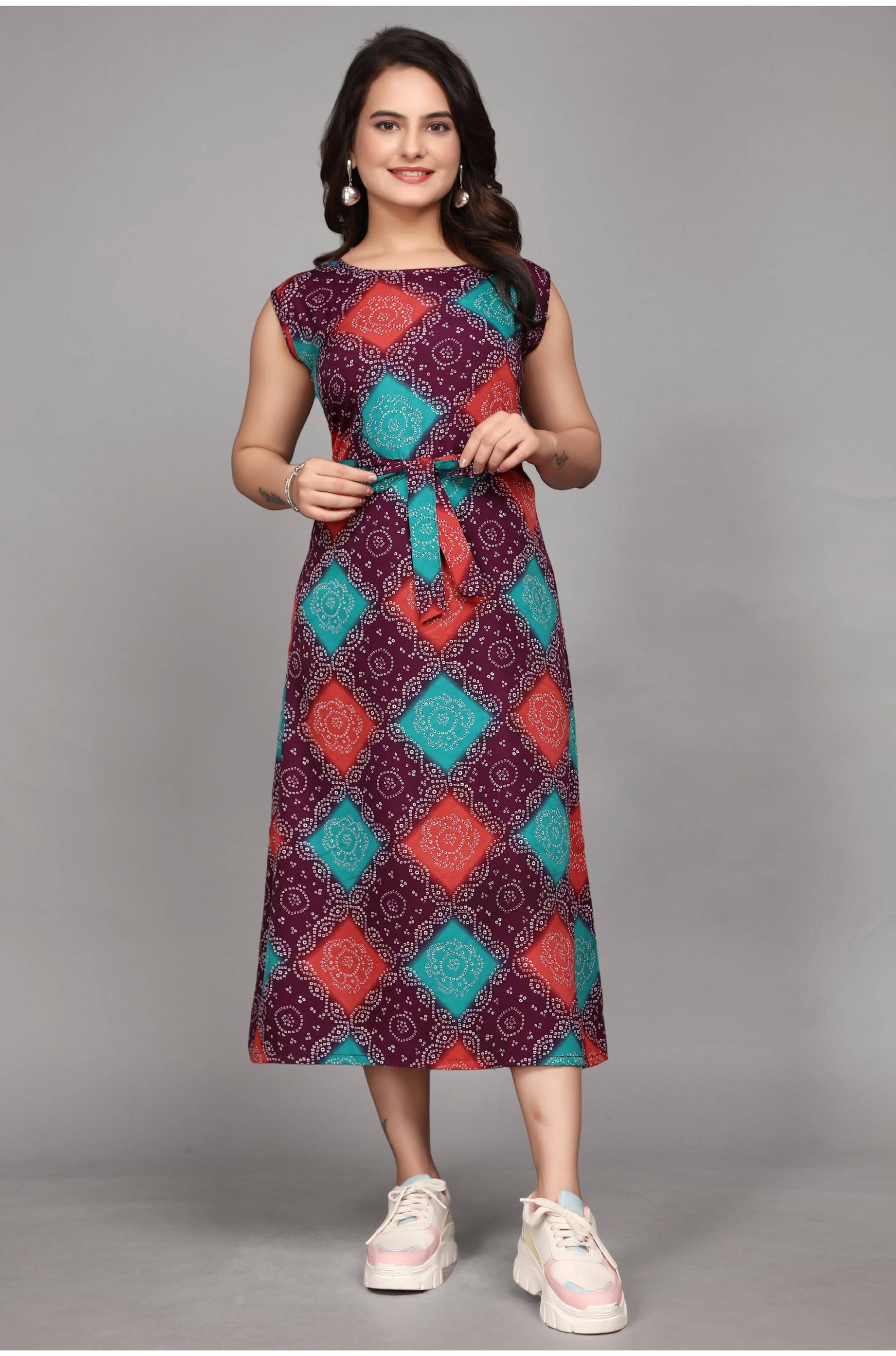     			Devakii Women Crepe Printed Fit & Flare Dress ( Multi Color )