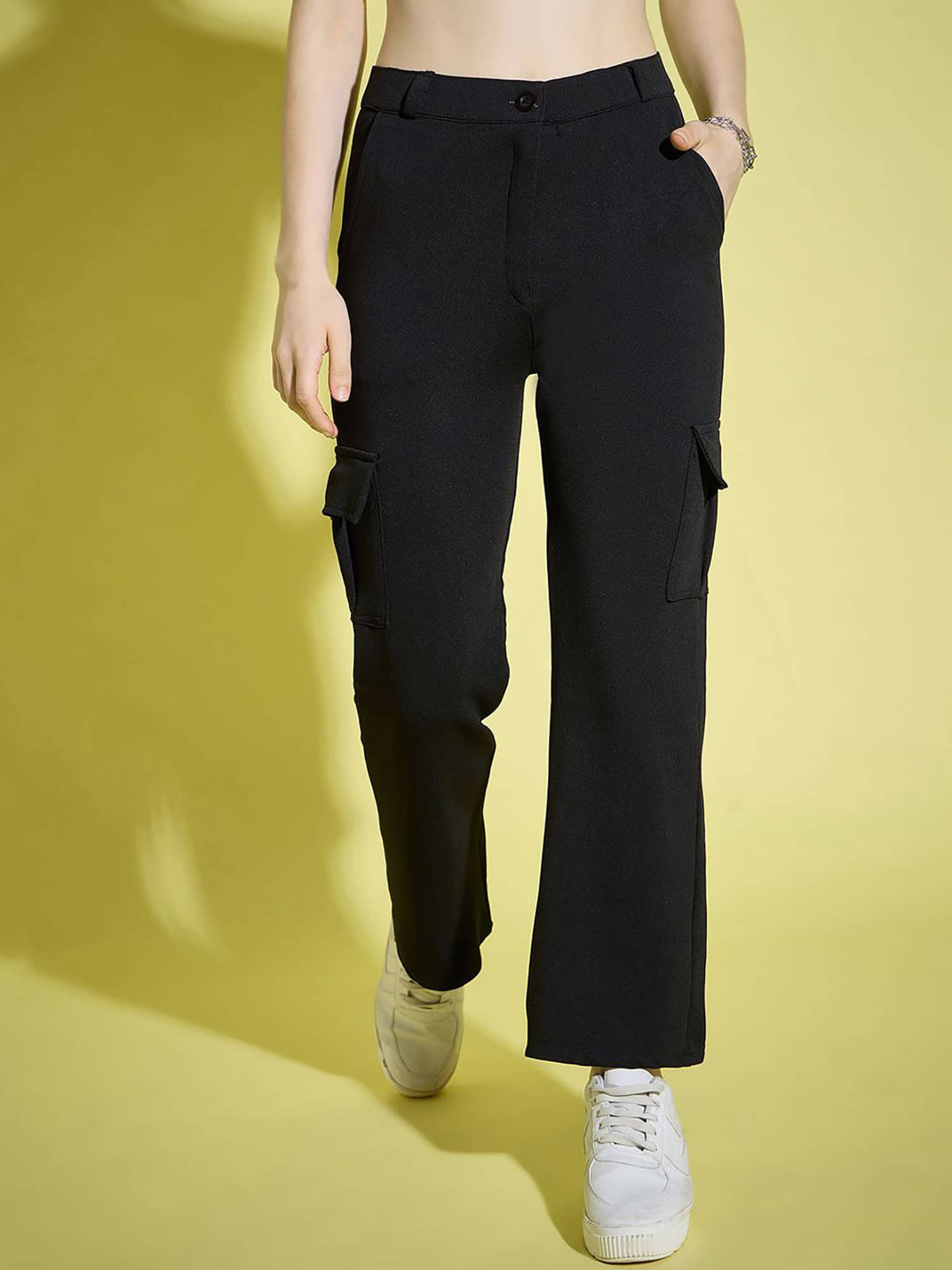 Dream Beauty Fashion Pack of 1 Polyester Straight Women's Cargo Pants ( Black ) - Trousers | Buy online on ZillyBuy