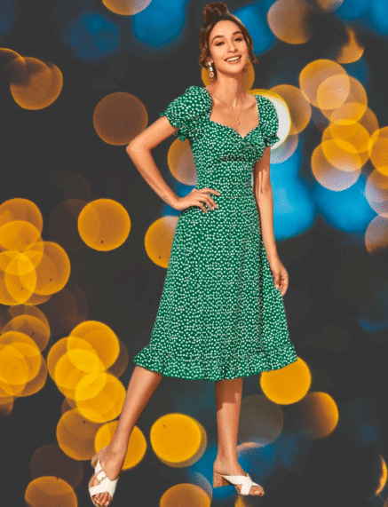 Dream Beauty Fashion Women Polyester Printed Fit & Flare Dress ( Green ) Dream Beauty Fashion Women Polyester Printed Fit & Flare Dress ( Green )