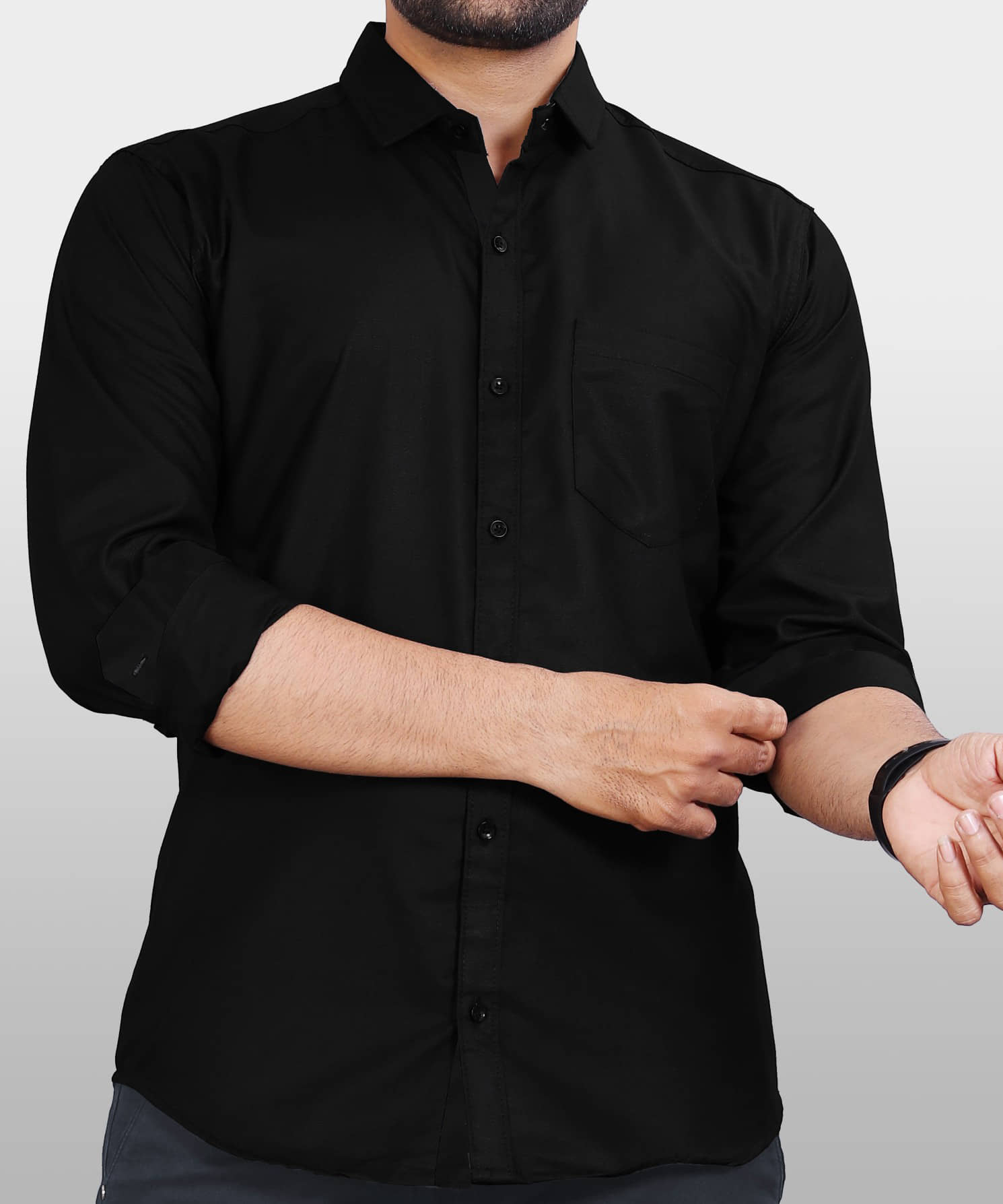 Eviqe Cotton Blend Regular Fit Solids Full Sleeves Men's Casual Shirt - Black ( Pack of 1 )