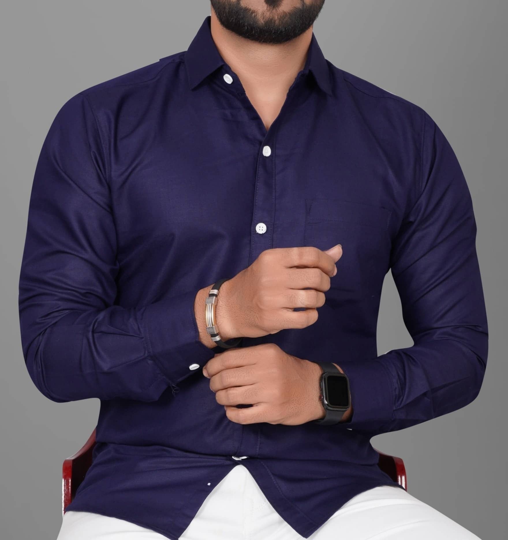 Eviqe Cotton Blend Regular Fit Solids Full Sleeves Men's Casual Shirt - Blue ( Pack of 1 )