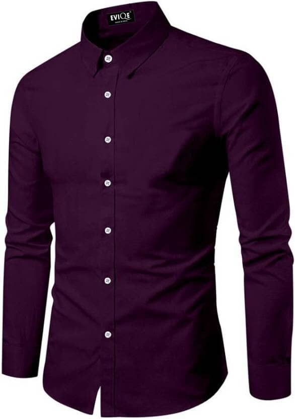 Eviqe Cotton Blend Regular Fit Solids Full Sleeves Men's Casual Shirt - Purple ( Pack of 1 )