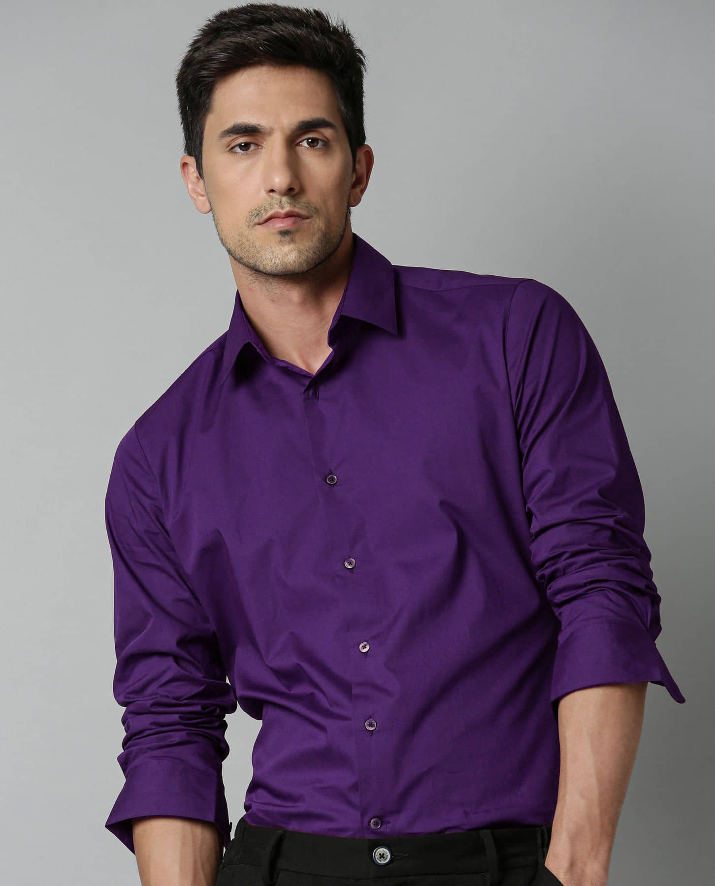 Eviqe Cotton Blend Regular Fit Solids Full Sleeves Men's Casual Shirt - Purple ( Pack of 1 )