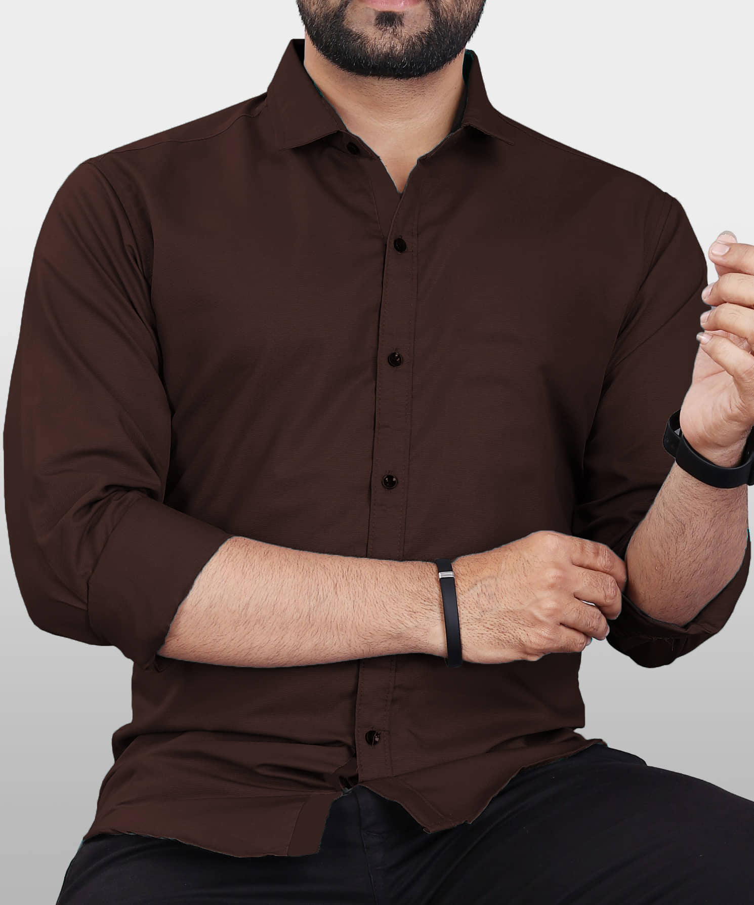 Eviqe Cotton Blend Regular Fit Solids Full Sleeves Men's Casual Shirt - Coffee ( Pack of 1 )