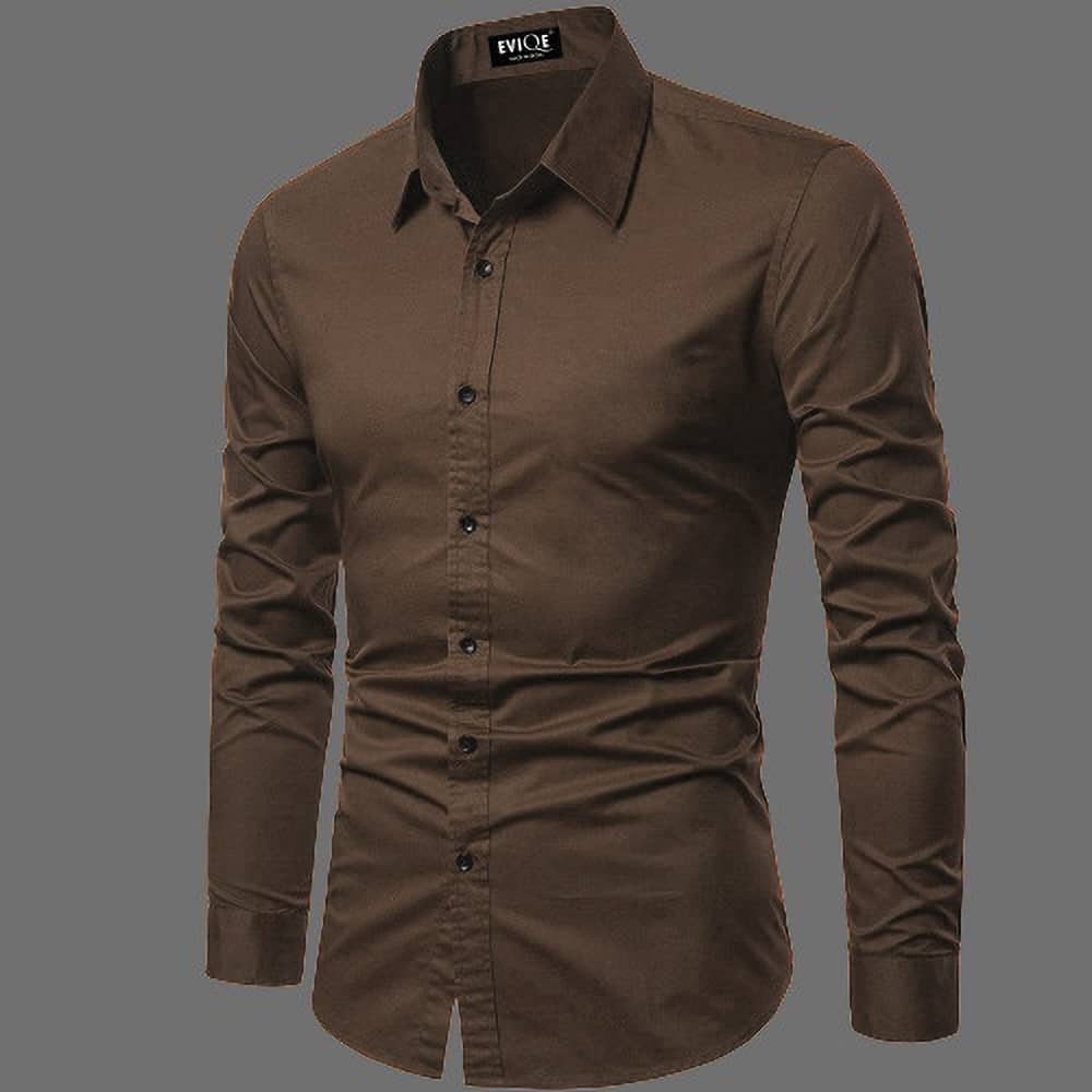 Eviqe Cotton Blend Regular Fit Solids Full Sleeves Men's Casual Shirt - Coffee ( Pack of 1 )
