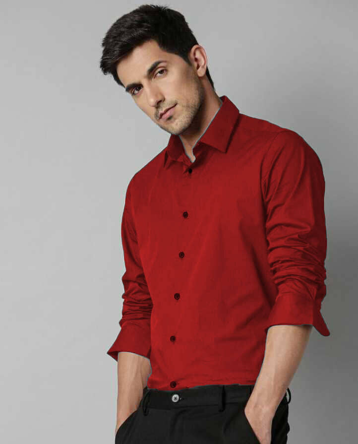 Eviqe Cotton Blend Regular Fit Solids Full Sleeves Men's Casual Shirt - Red ( Pack of 1 )