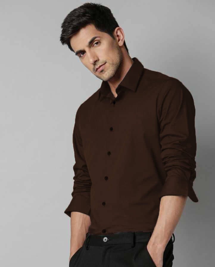 Eviqe Cotton Blend Regular Fit Solids Full Sleeves Men's Casual Shirt - Coffee ( Pack of 1 )