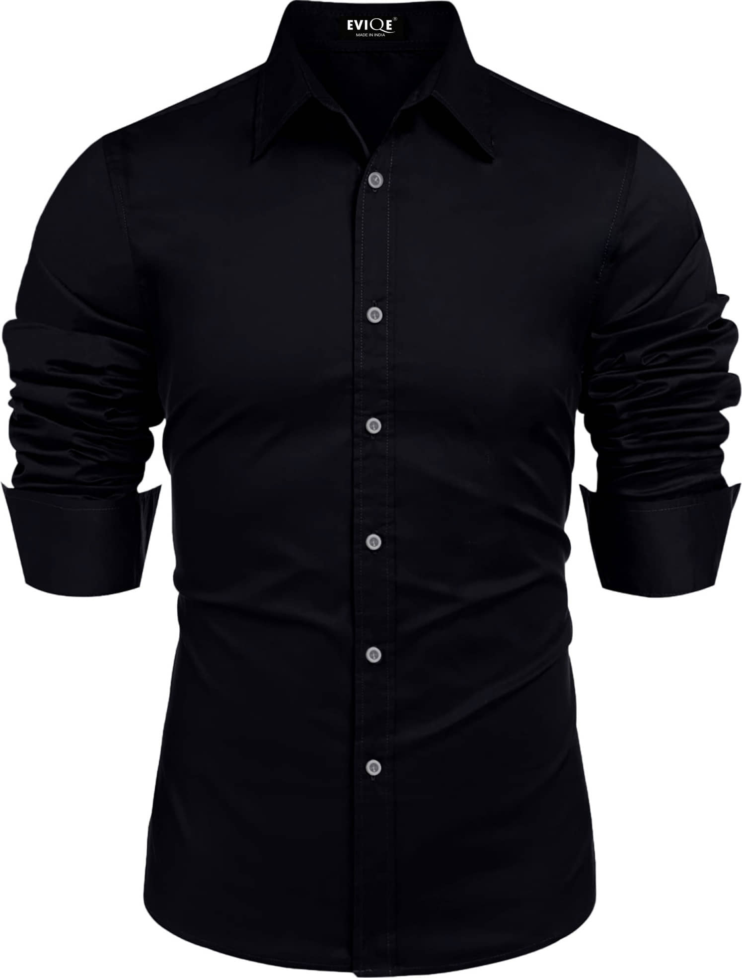 Eviqe Cotton Blend Regular Fit Solids Full Sleeves Men's Casual Shirt - Black ( Pack of 1 )