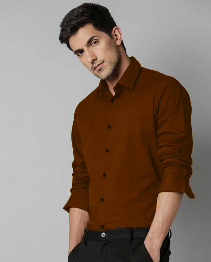 Eviqe Cotton Blend Regular Fit Solids Full Sleeves Men's Casual Shirt - Brown ( Pack of 1 )