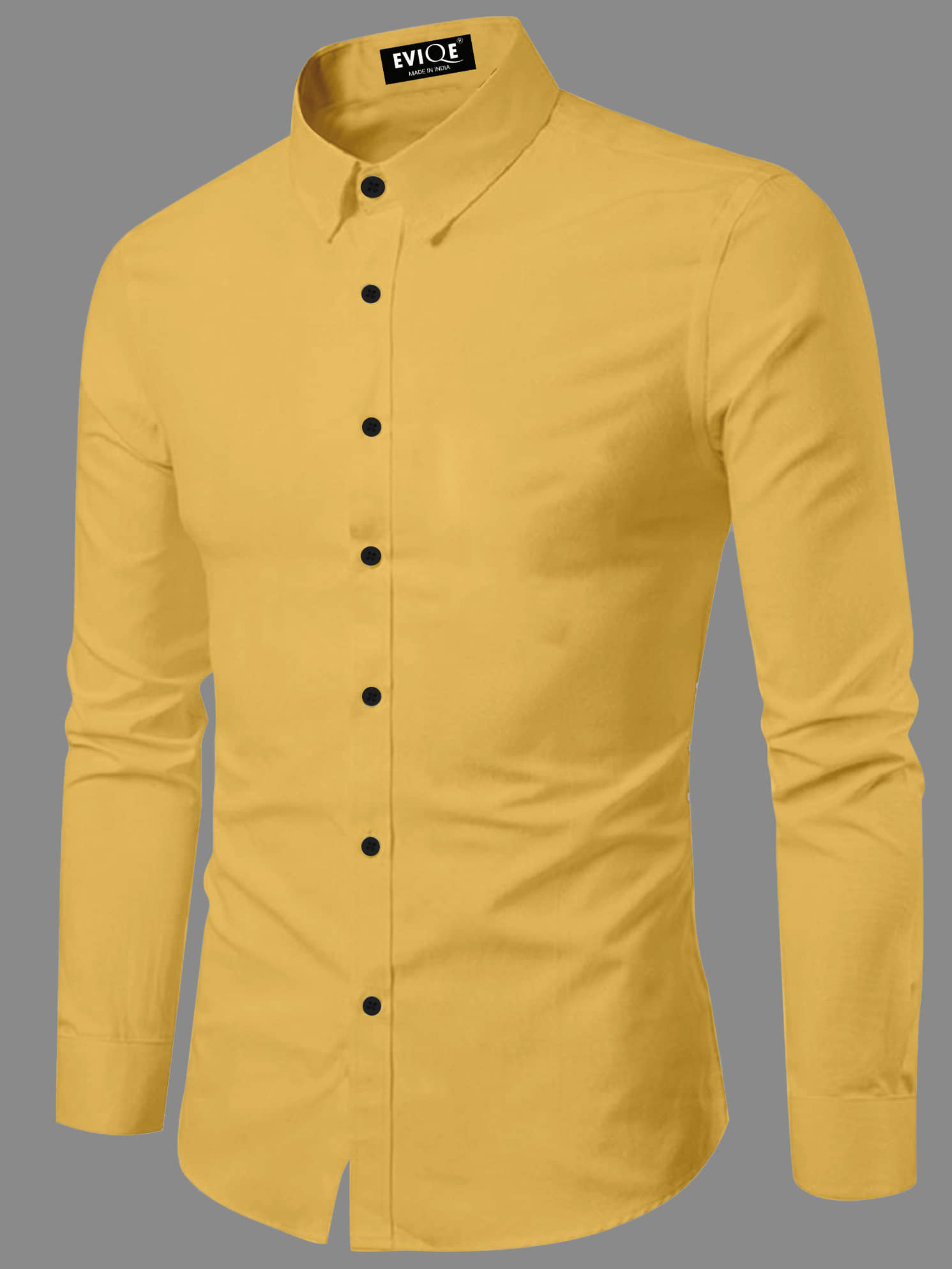 Eviqe Cotton Blend Regular Fit Solids Full Sleeves Men's Casual Shirt - Yellow ( Pack of 1 )