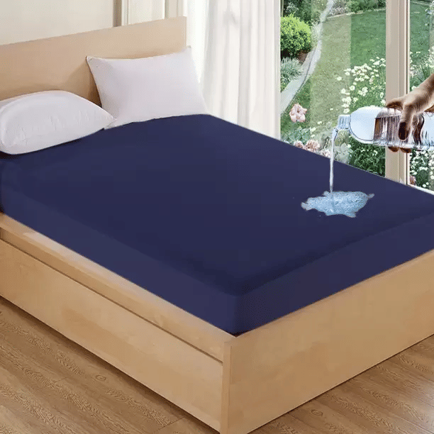 Luxurious homes - Cotton Water Proof Double Queen Size Mattress Protector - 198 cm (78") x 152 cm (60") - Blue