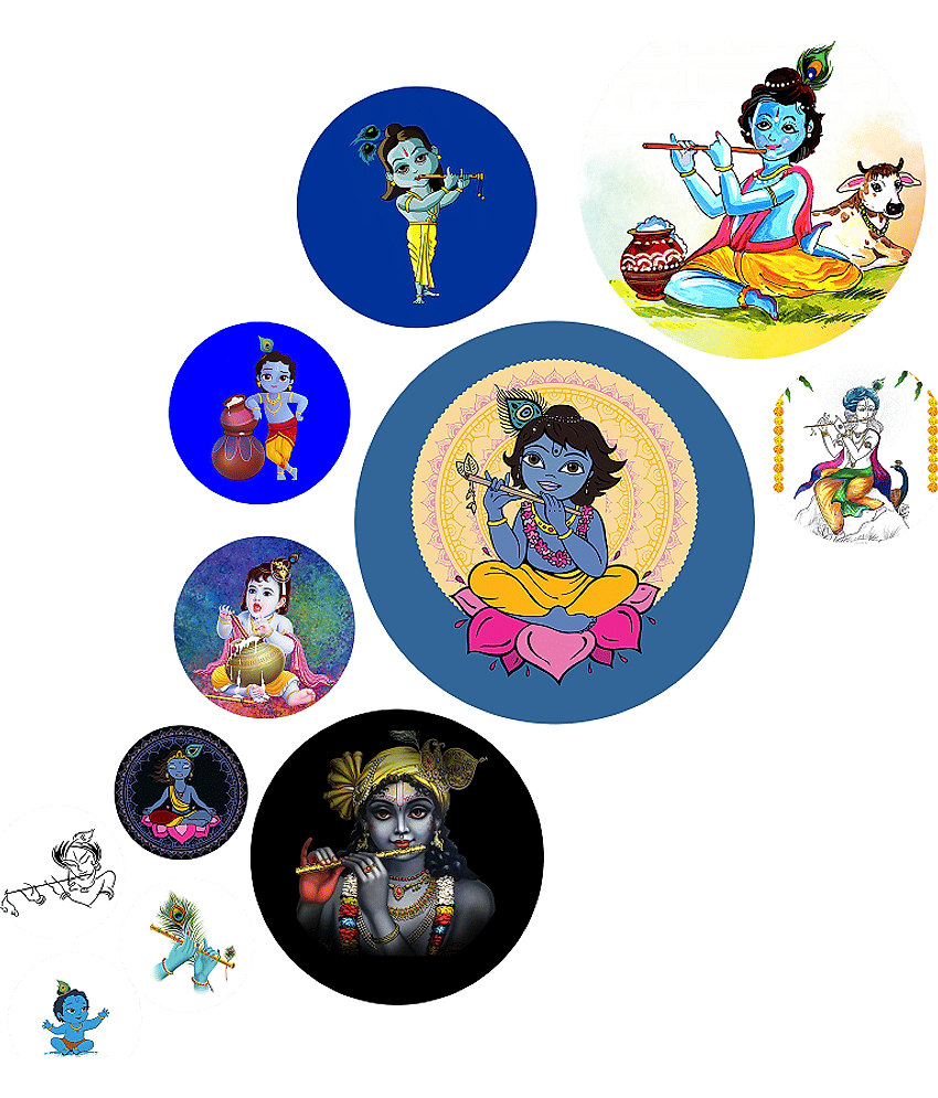 Positive Vibe Lifestyle Wood Krishna-Themed Wall Art Wall Sculpture Multi - Pack of 11