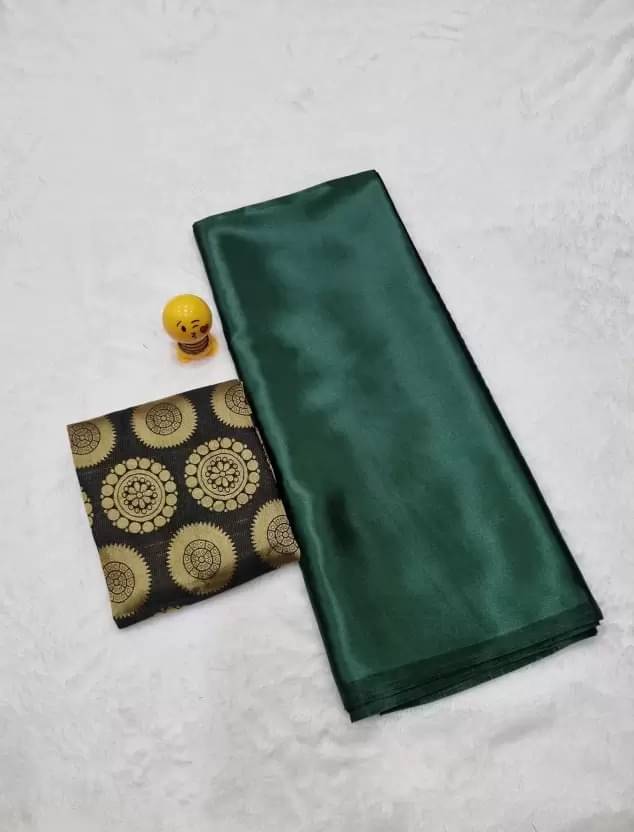 Samai Satin Solid Saree With Unstitched Blouse Piece ( Green ) Samai Satin Solid Saree With Unstitched Blouse Piece ( Green )