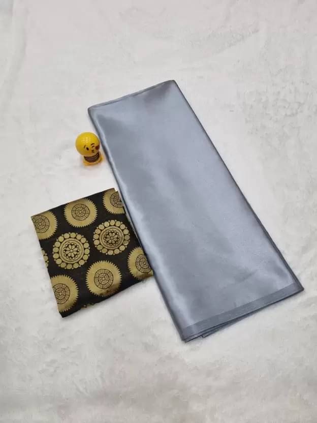     			Samai Satin Solid Saree With Unstitched Blouse Piece ( Grey )