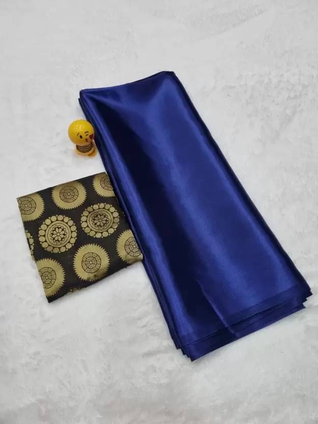 Samai Satin Solid Saree With Unstitched Blouse Piece ( Navy Blue ) Samai Satin Solid Saree With Unstitched Blouse Piece ( Navy Blue )